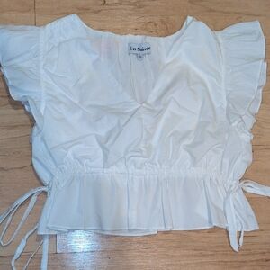 En Saison White Ruffle Sleeve Blouse